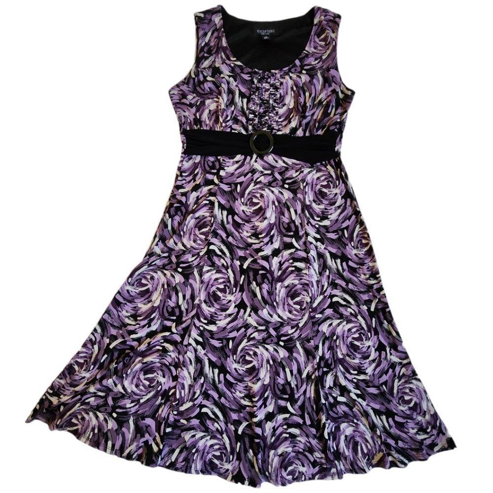 Perceptions New York purple black white sleeveless dress sz 10